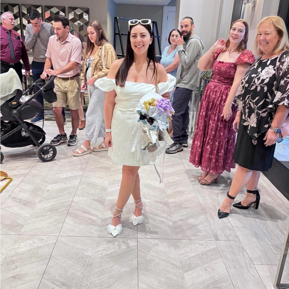 Lulu's White Satin Off-Shoulder Dress